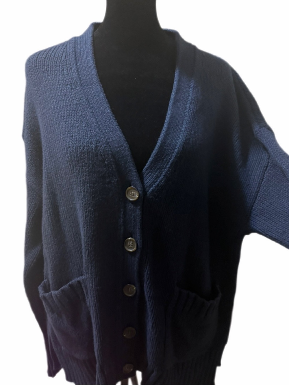 Jenni Kayne Cotton Cocoon Cardigan Oversized relaxed front pocks💙sz lrg Navy - Picture 15 of 16